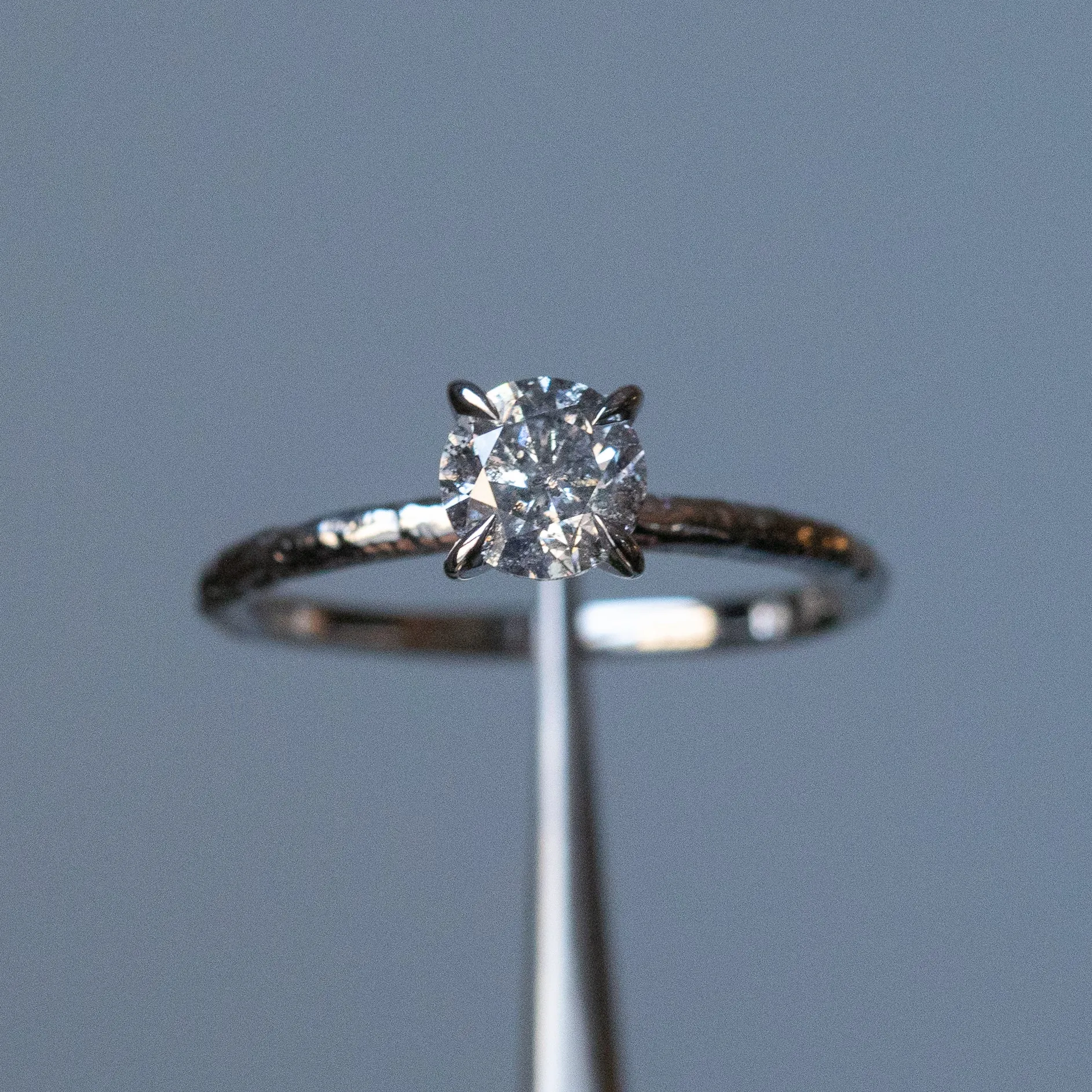 0.85 Salt and Pepper Diamond Evergreen Solitaire in 14k White Gold