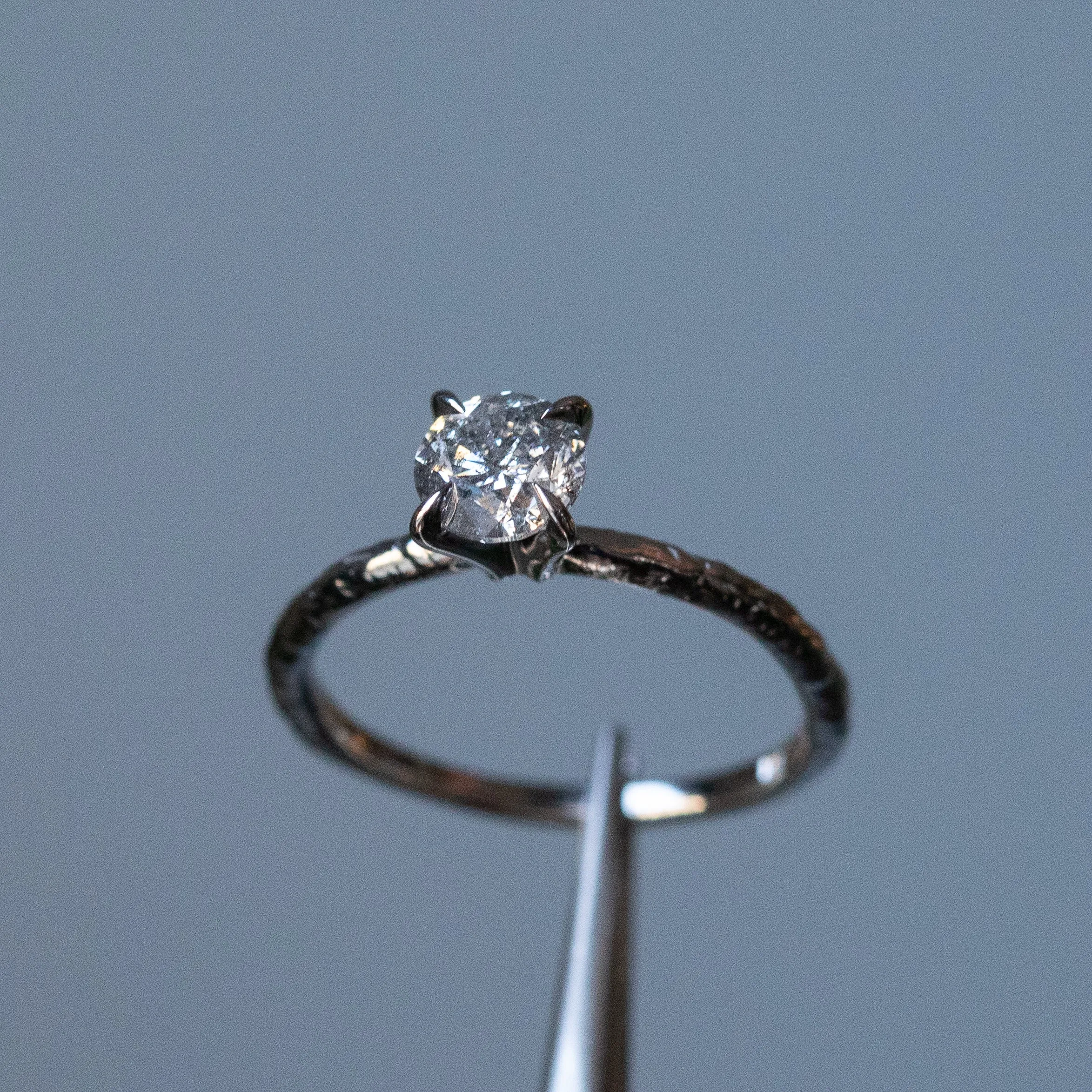 0.85 Salt and Pepper Diamond Evergreen Solitaire in 14k White Gold