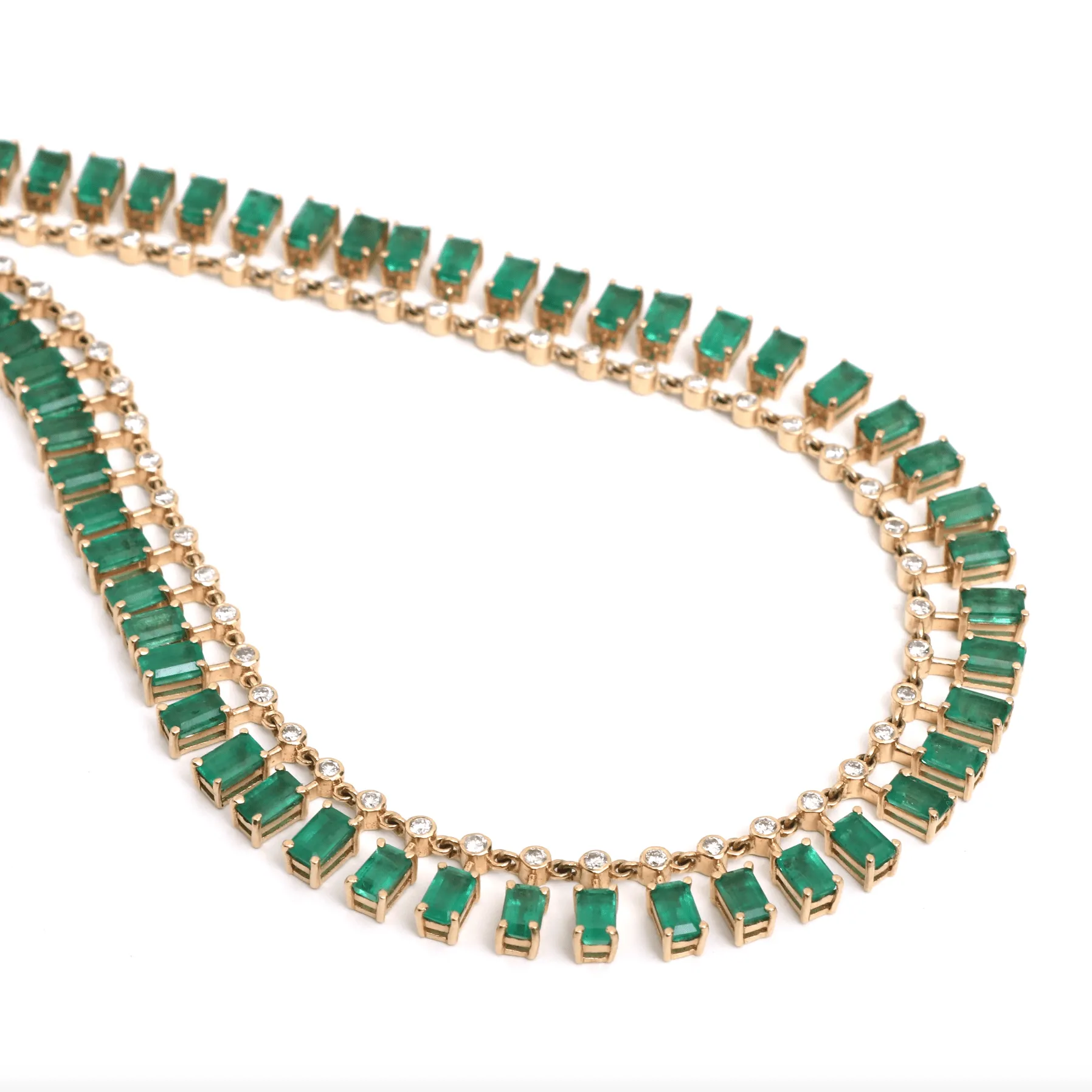 14 & 18K Diamond & Emerald Baguette Necklace, Large