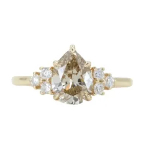 1.49ct Pear Champagne Diamond and White Diamond Cluster ring in 14k Yellow Gold