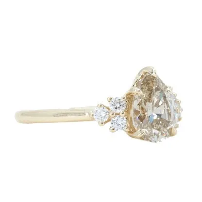 1.49ct Pear Champagne Diamond and White Diamond Cluster ring in 14k Yellow Gold