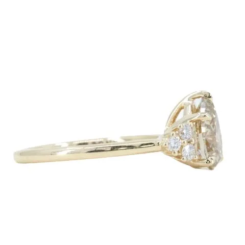 1.49ct Pear Champagne Diamond and White Diamond Cluster ring in 14k Yellow Gold