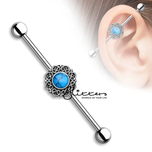 14GA 316L Surgical Steel Turquoise Industrial Barbells