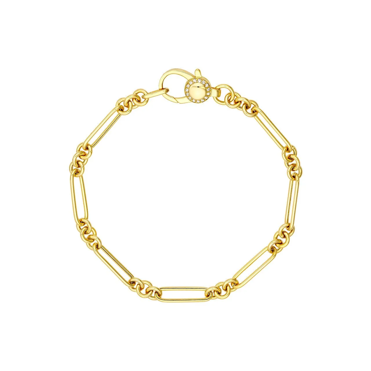 14K Gold Paper Clip Link Bracelet with Diamond Lock