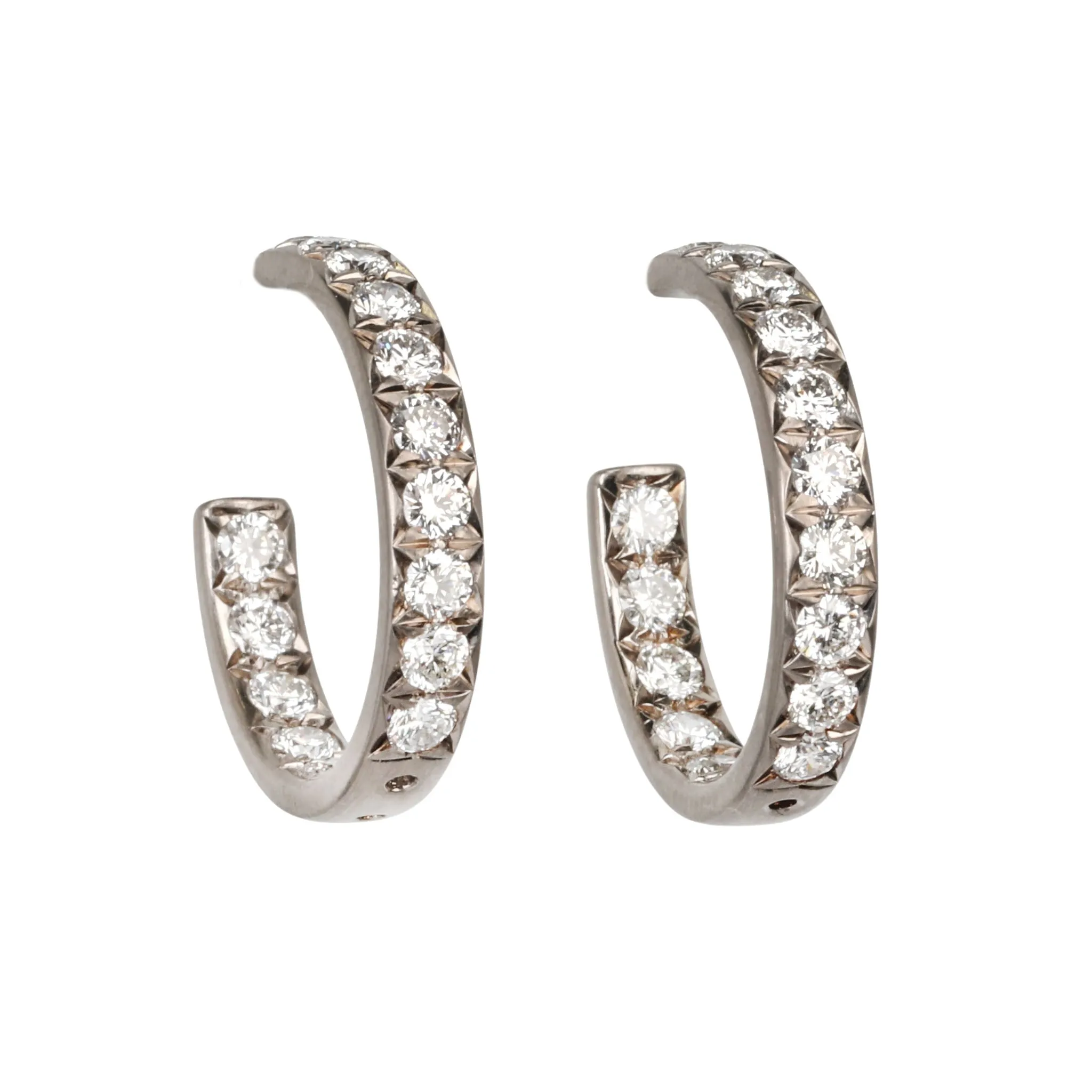 18K White Gold & Pave Diamond Hoop Earrings