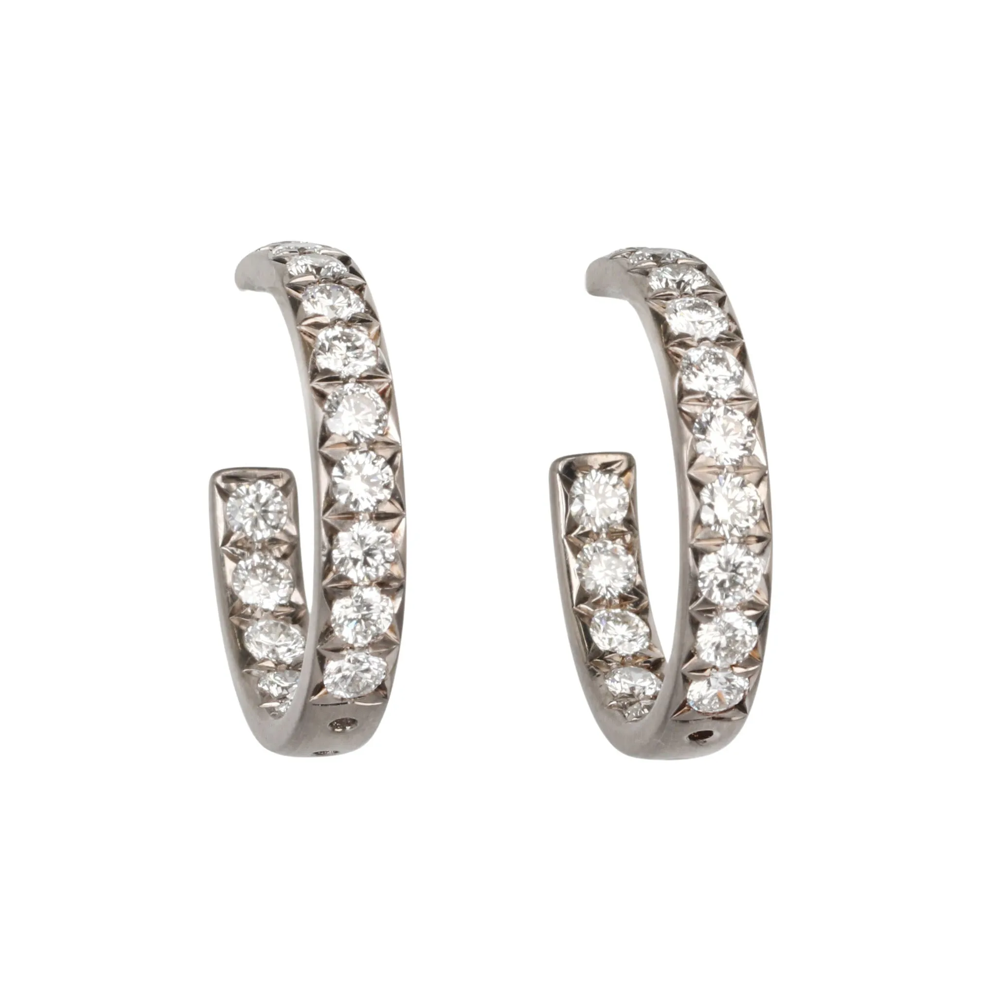 18K White Gold & Pave Diamond Hoop Earrings