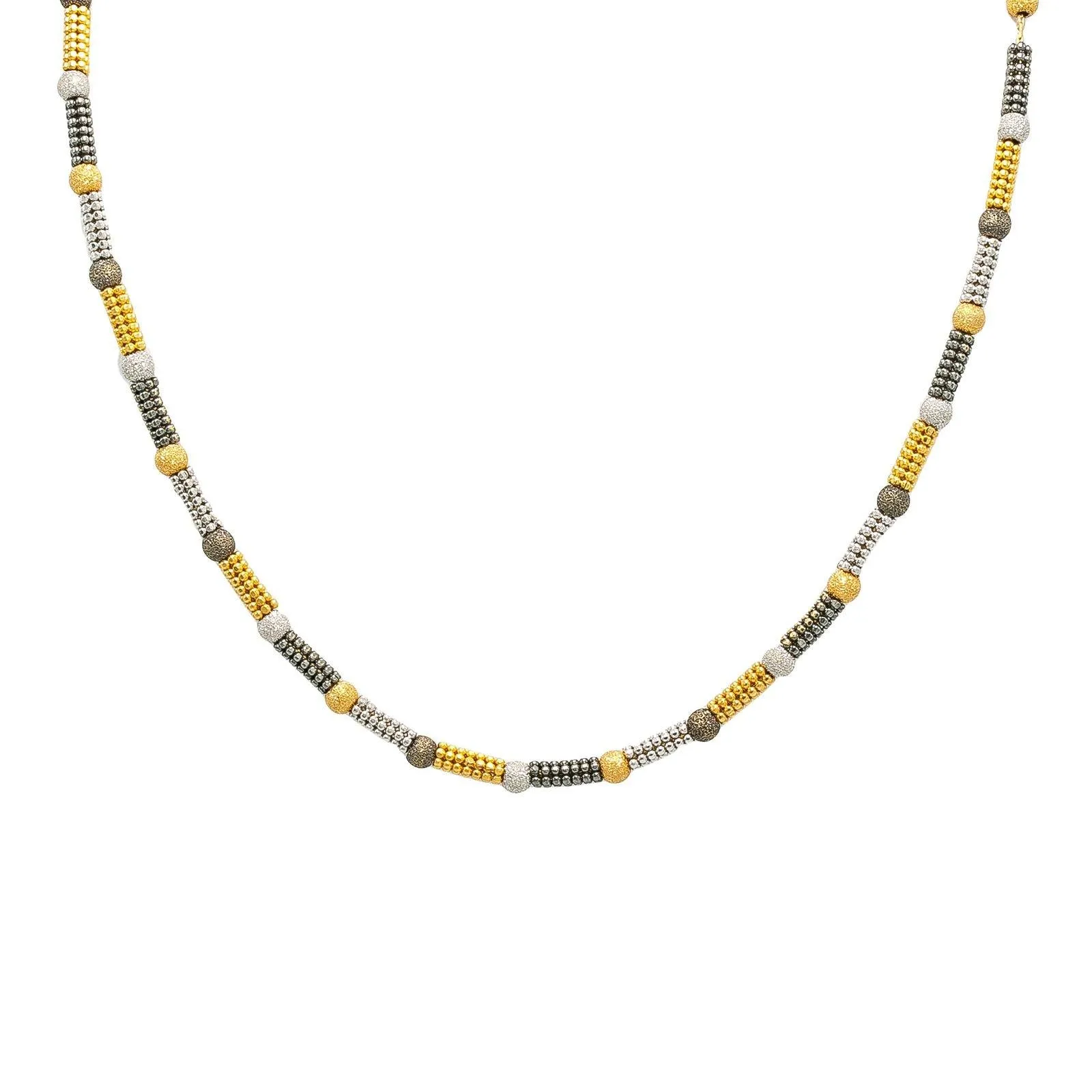 22K Multi Tone Gold Chain W/ Rounded Bead Chain & Glass Blast Bead Accents