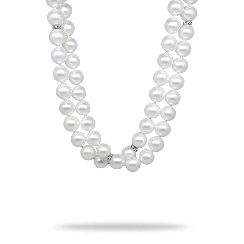 54 Pearl Necklace with Gold and Diamond Rondels