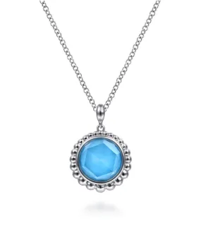 925 Sterling Silver Rock crystal and Turquoise Pendant Necklace