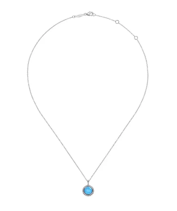 925 Sterling Silver Rock crystal and Turquoise Pendant Necklace