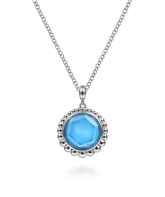 925 Sterling Silver Rock crystal and Turquoise Pendant Necklace