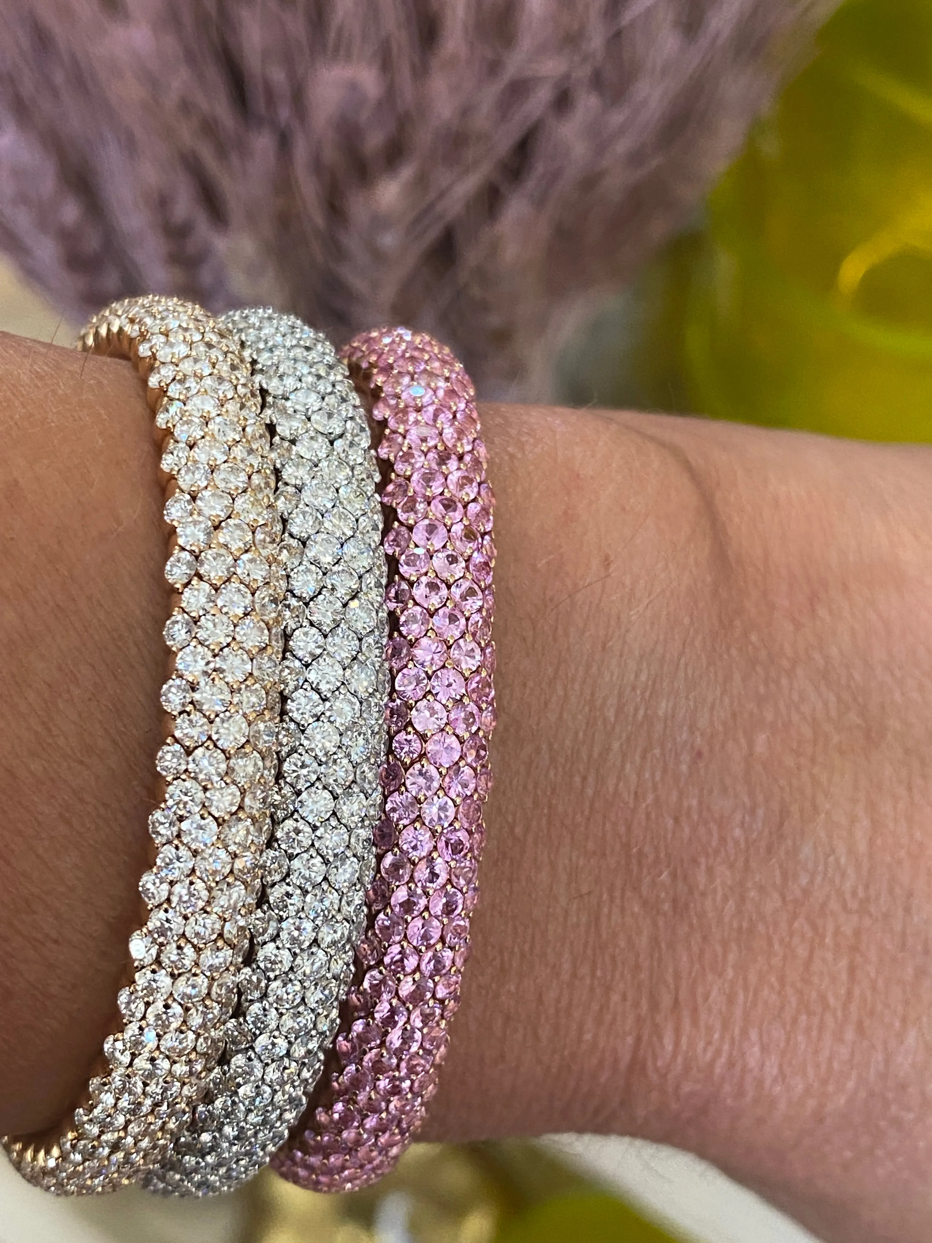 AFJ Diamond Collection - Flexible Bracelet with Pink Sapphires, 18k Rose Gold