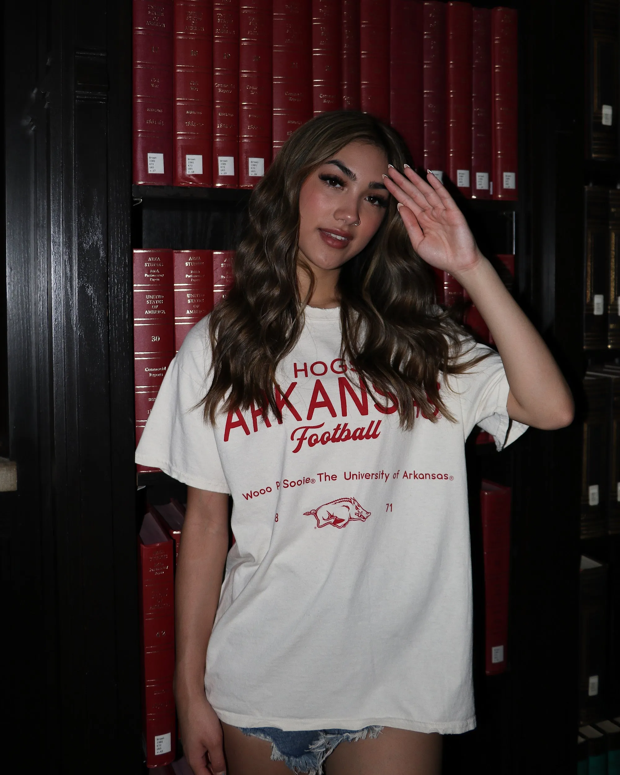 Arkansas Razorbacks Shot Off Off White Thrifted Tee