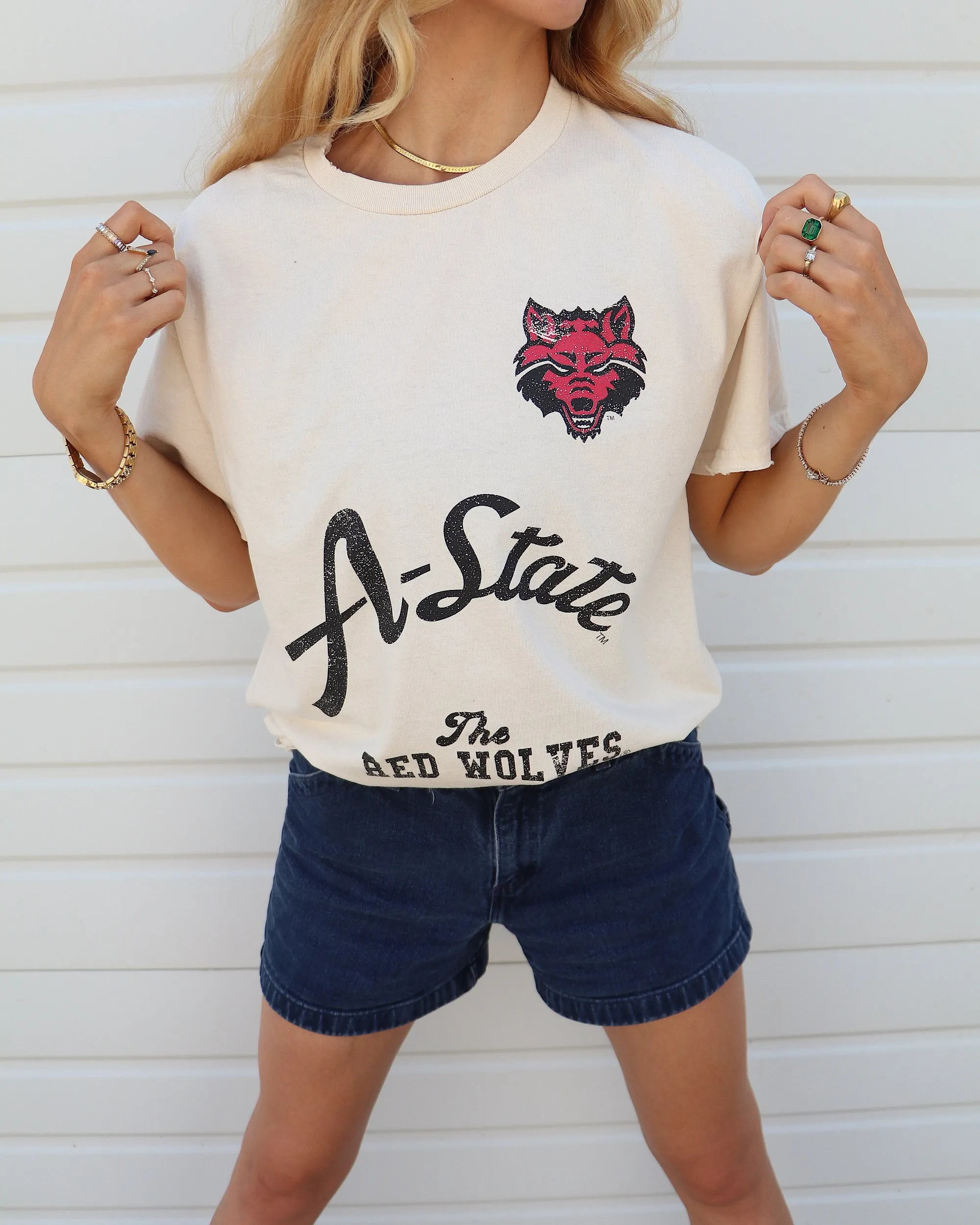 Arkansas State Red Wolves Quality Off White Thrifted Tee