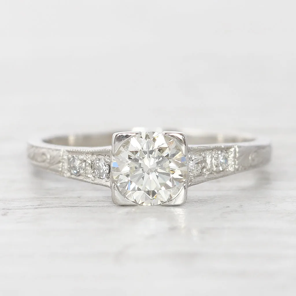 Art Deco 0.70 Carat Brilliant Cut Diamond Engraved Solitaire