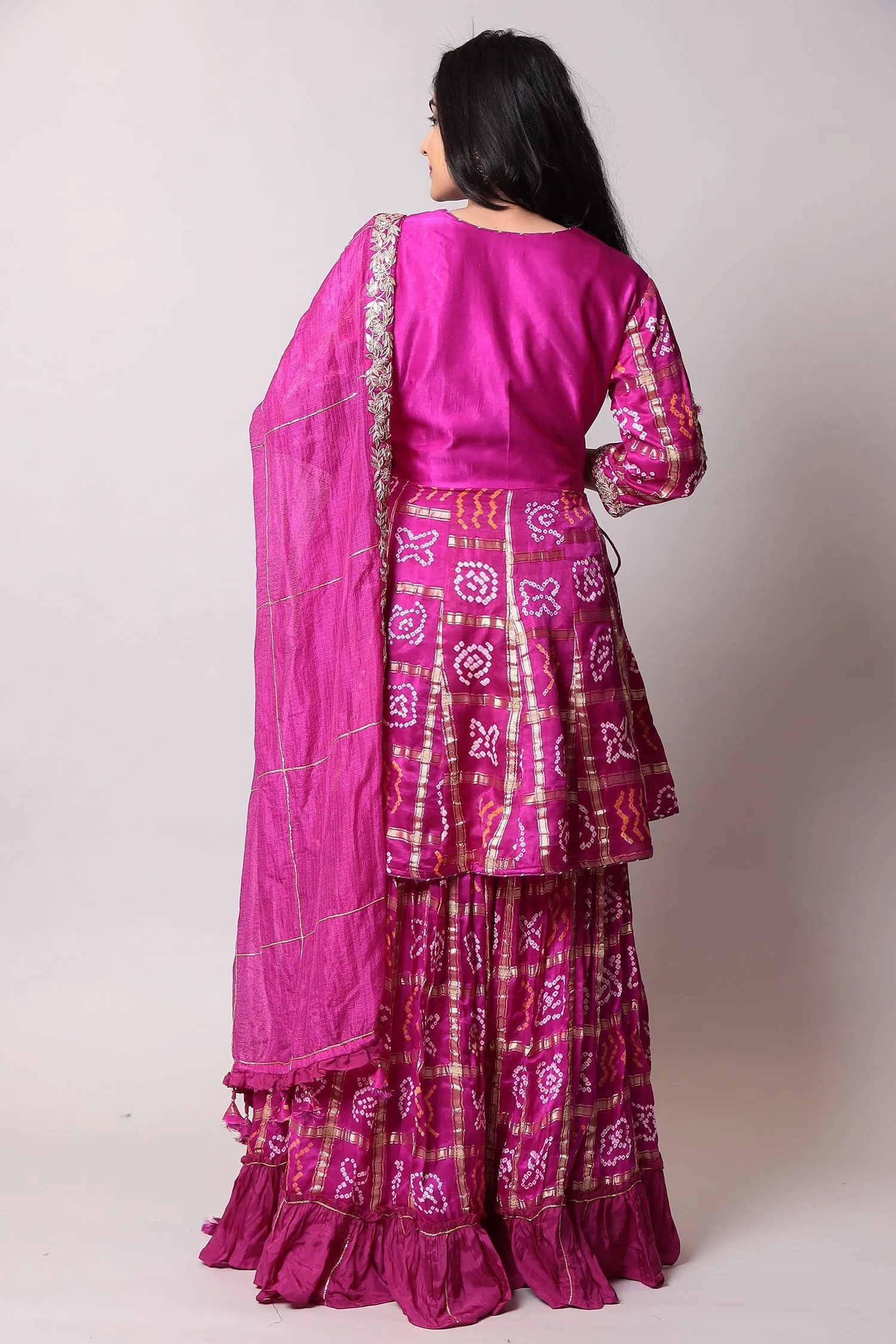 Bandhej Silk Suit with Gota Patti, Ghatchola work.