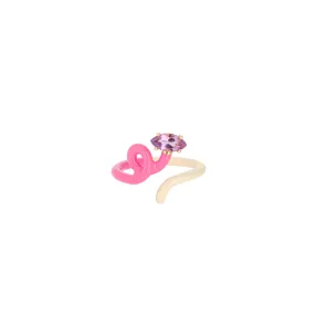 Bea Bongiasca - Baby Vine Tendril Ring with Amethyst, Pink and Panna Enamel, Yellow Gold and Silver