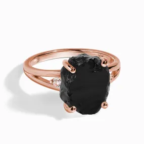 Black Obsidian Lab Diamond Ring - Raw Beauty