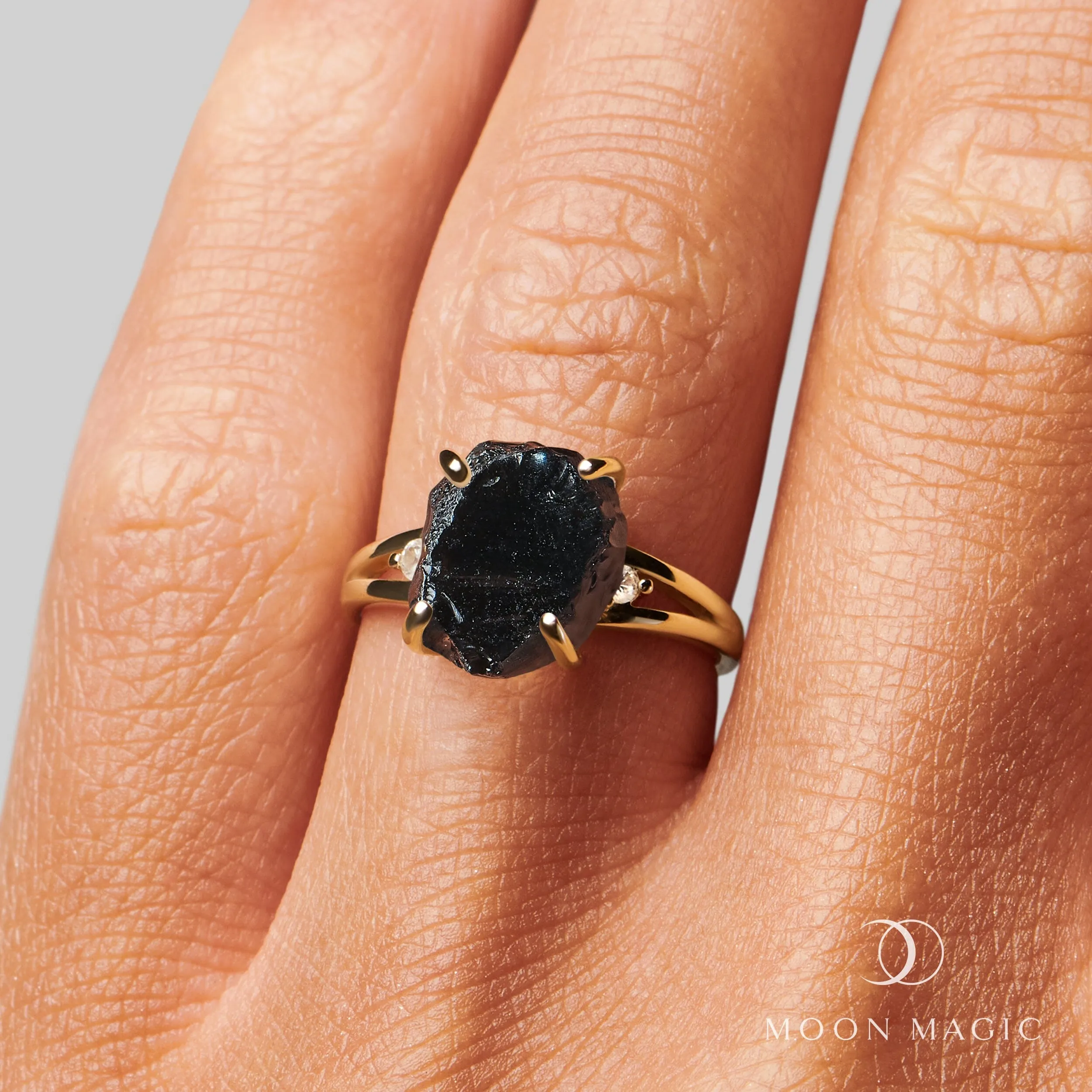 Black Obsidian Lab Diamond Ring - Raw Beauty