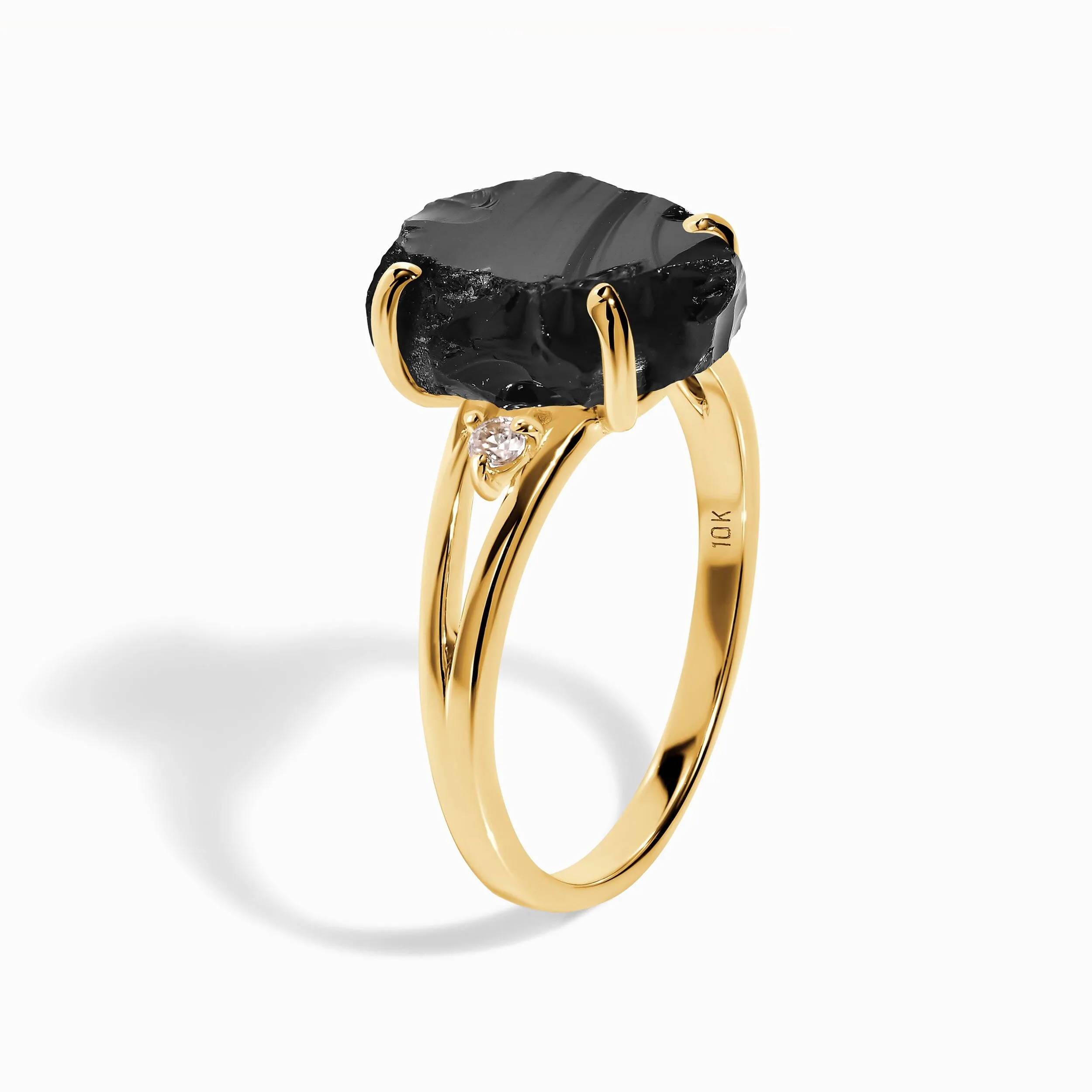 Black Obsidian Lab Diamond Ring - Raw Beauty