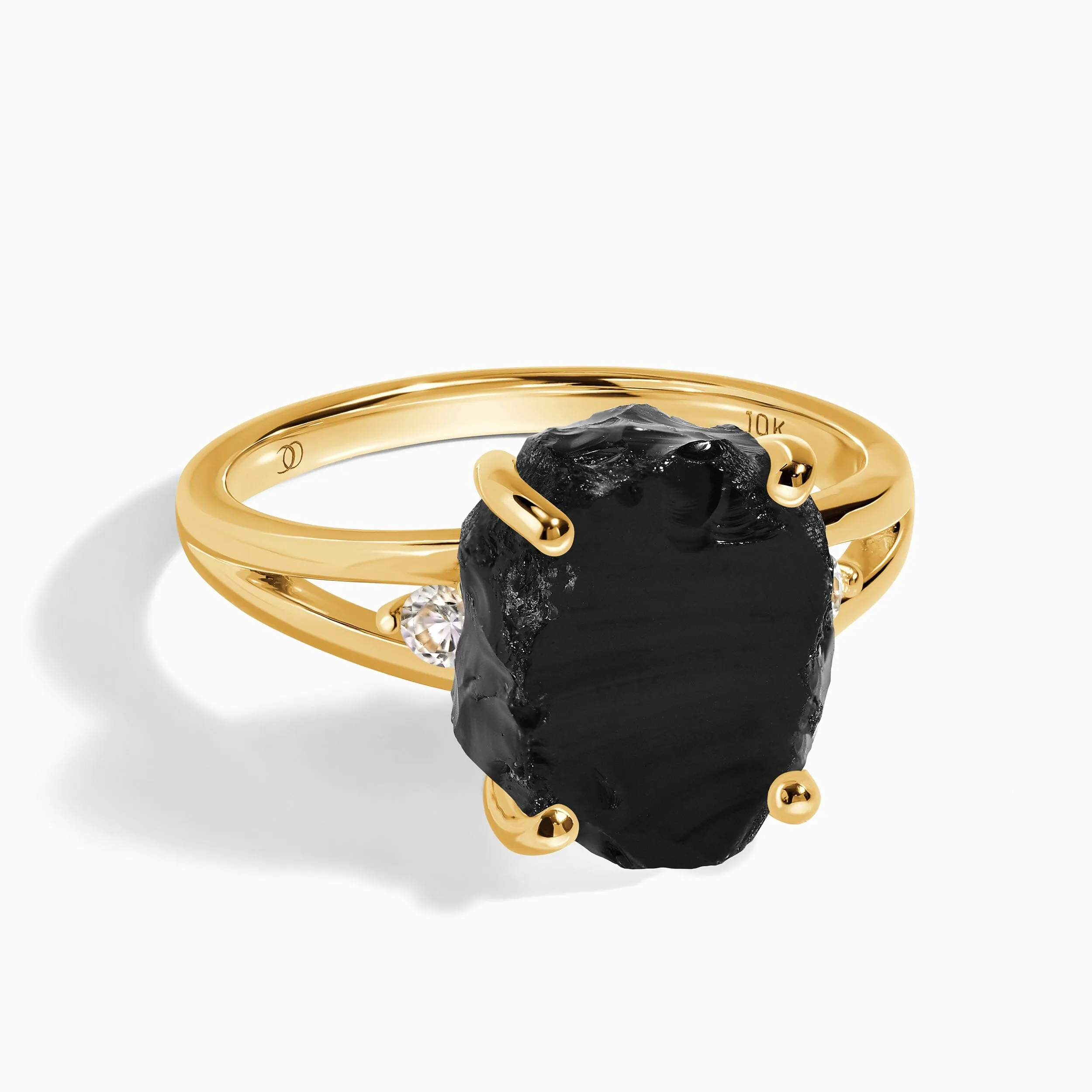 Black Obsidian Lab Diamond Ring - Raw Beauty