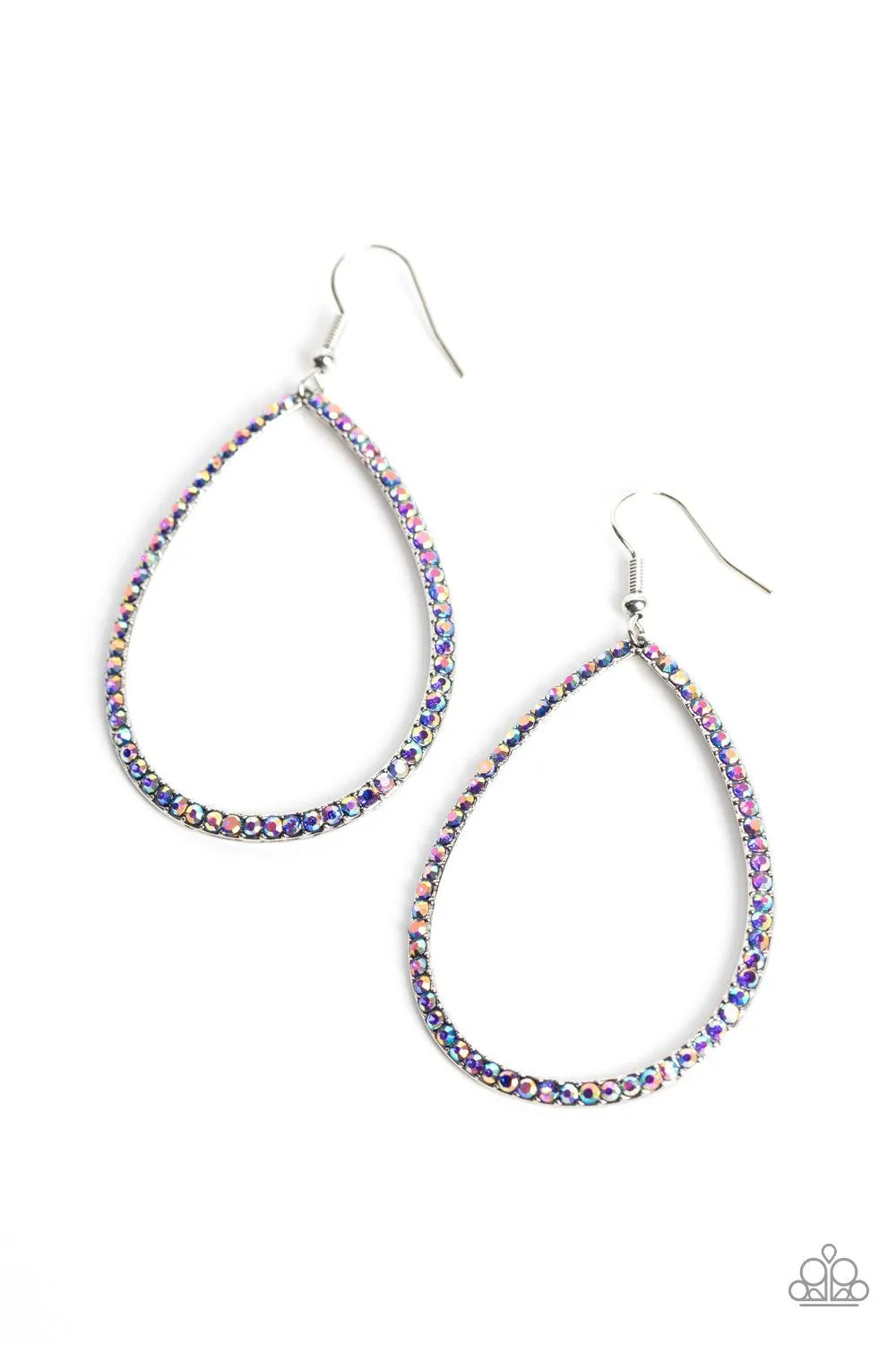 Black Tie Optional Blue Iridescent Rhinestone Earrings - Paparazzi Accessories