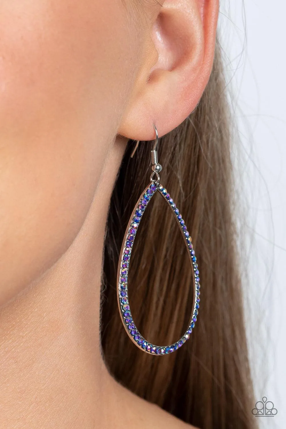 Black Tie Optional Blue Iridescent Rhinestone Earrings - Paparazzi Accessories