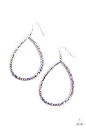 Black Tie Optional Blue Iridescent Rhinestone Earrings - Paparazzi Accessories