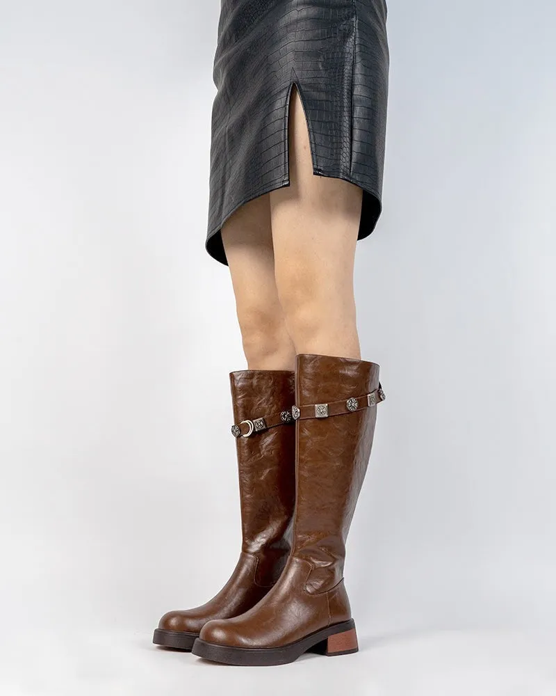 Buckle Detail Riding Comfy Knee High Boots