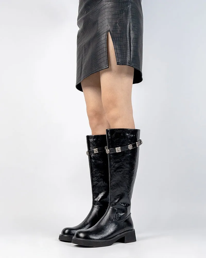 Buckle Detail Riding Comfy Knee High Boots