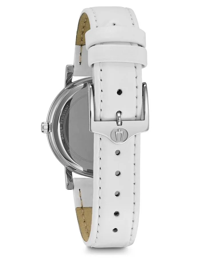 Bulova Womens Crystal Watch - Swarovski - MOP Dial - White Leather Strap