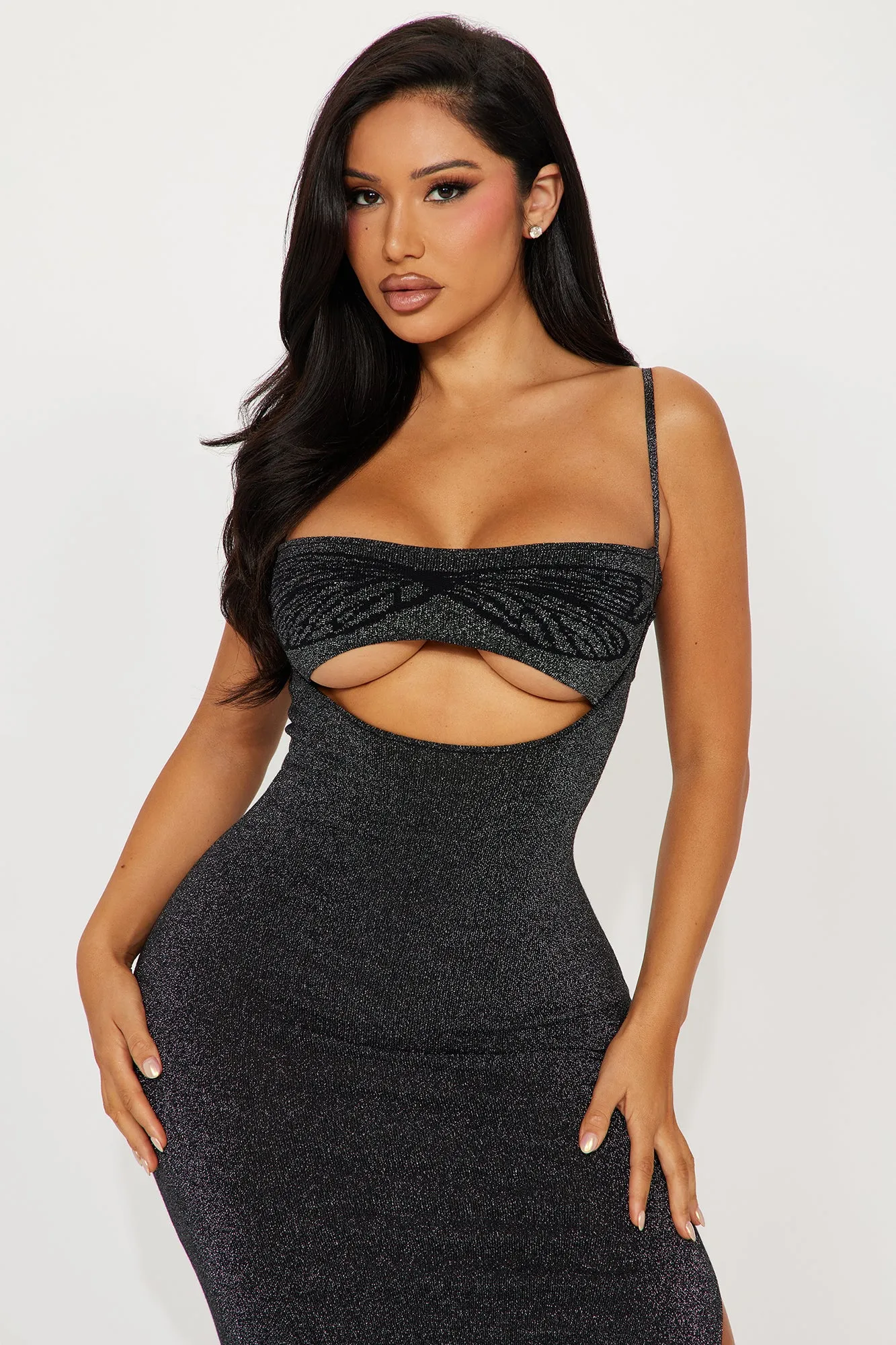 Butterfly Bandeau Maxi Dress - Black