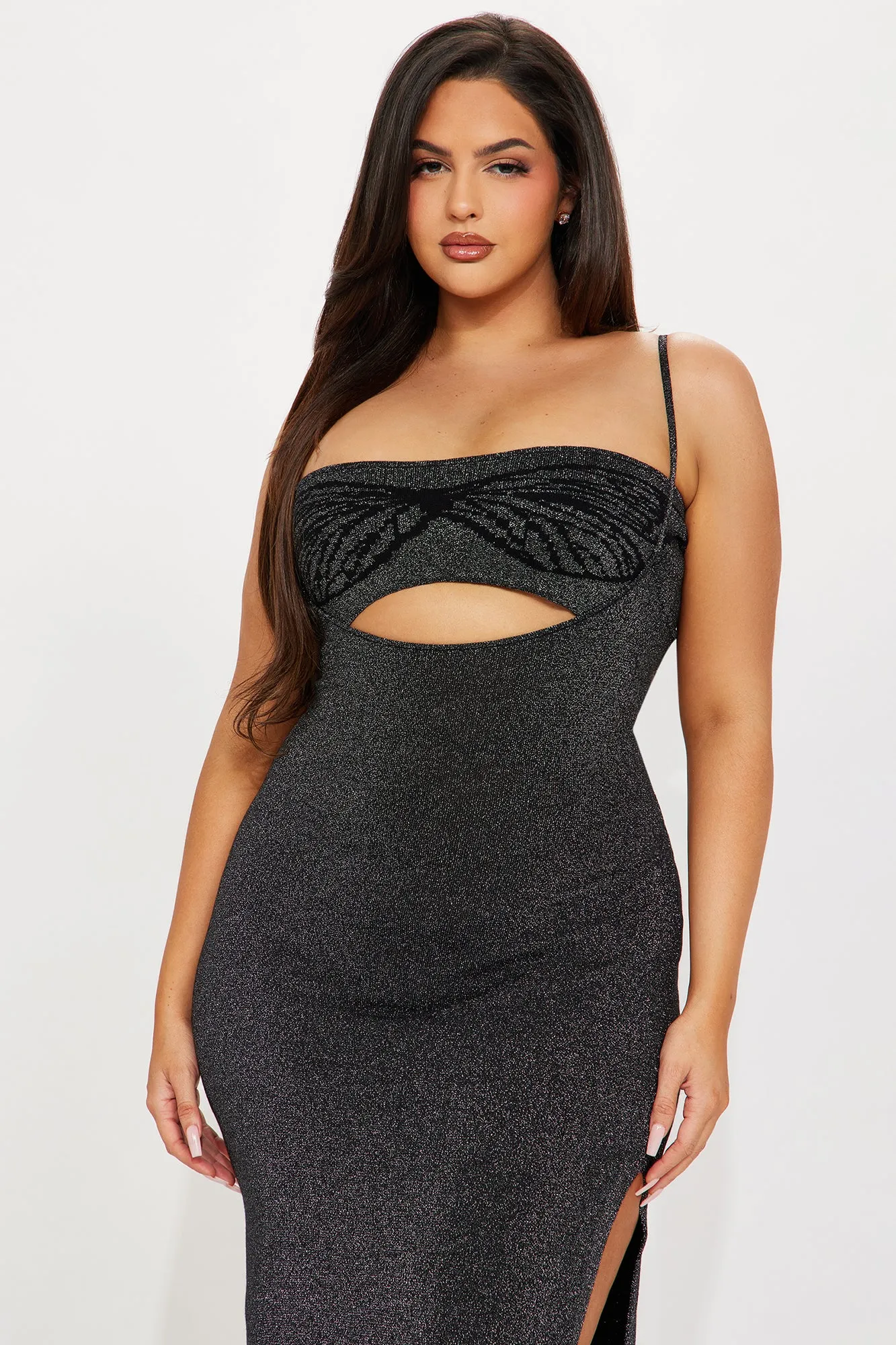 Butterfly Bandeau Maxi Dress - Black