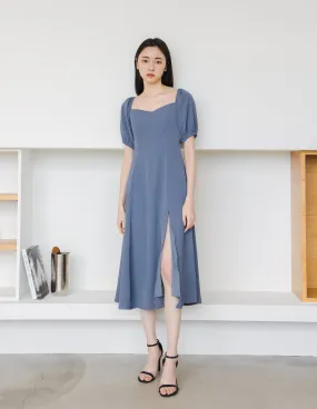 Camille Midi Dress in Steel Blue