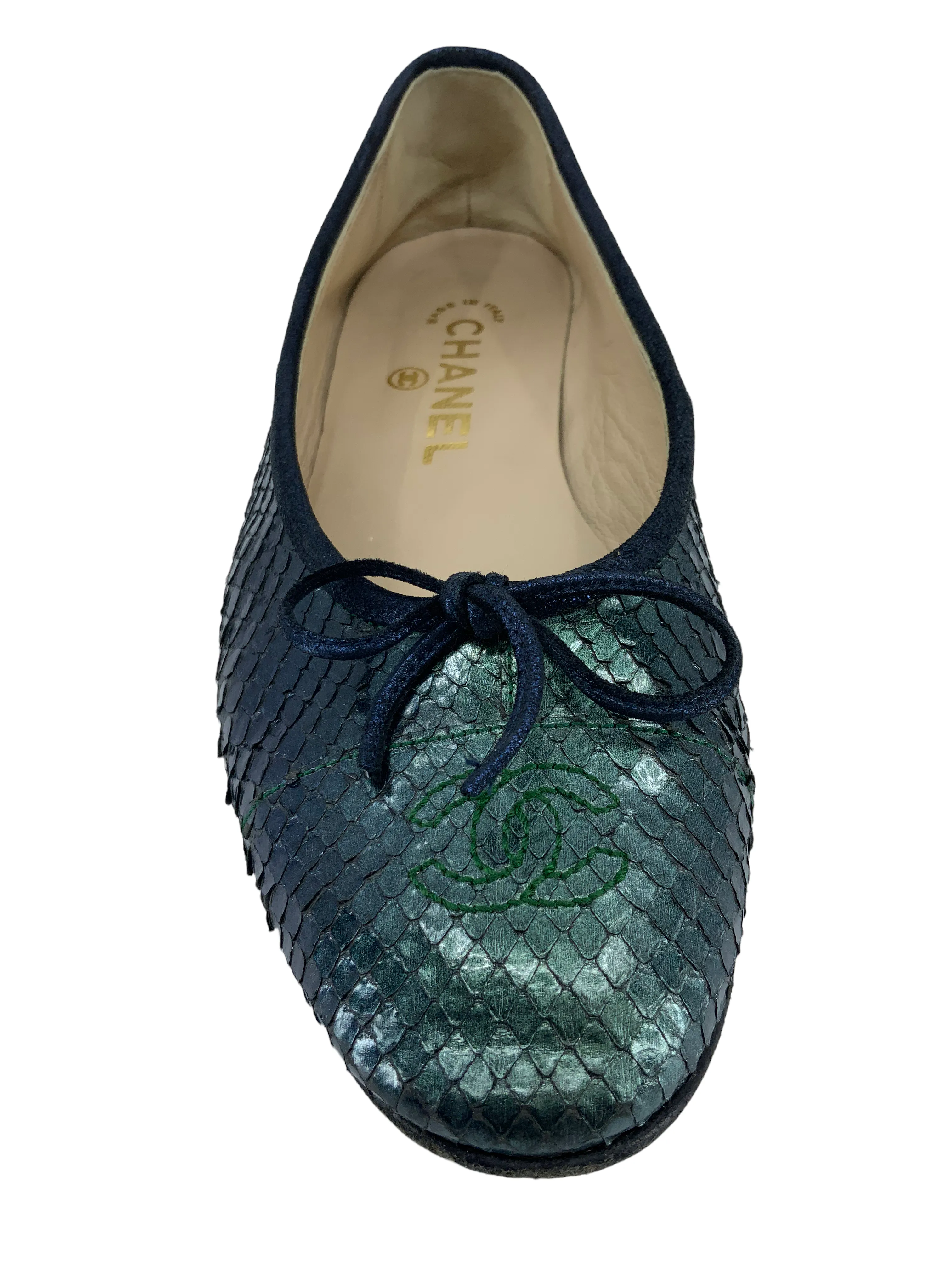 CHANEL CC Cap Toe Ombre Python Ballet Flats Size 7