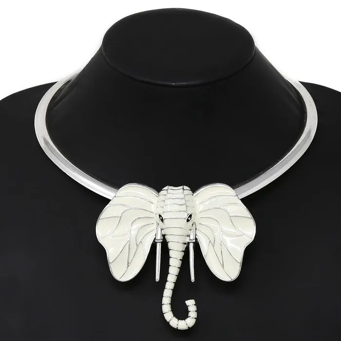 Chunly Elephant Pendant Short Collar Necklace