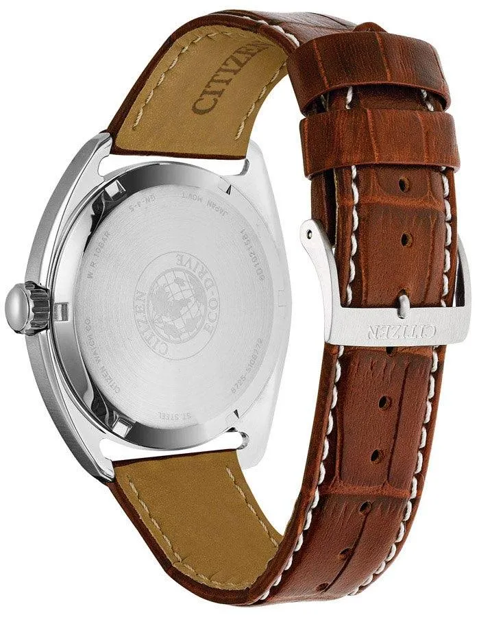 Citizen Mens Eco-Drive Watch - Brown Strap - Stainless - Blue Dial - Day/Date