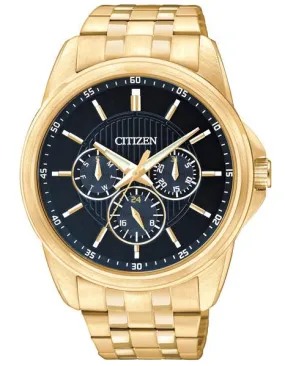 Citizen Quartz Multifunction Mens Watch - Black Dial - Gold-Tone - Day/Date