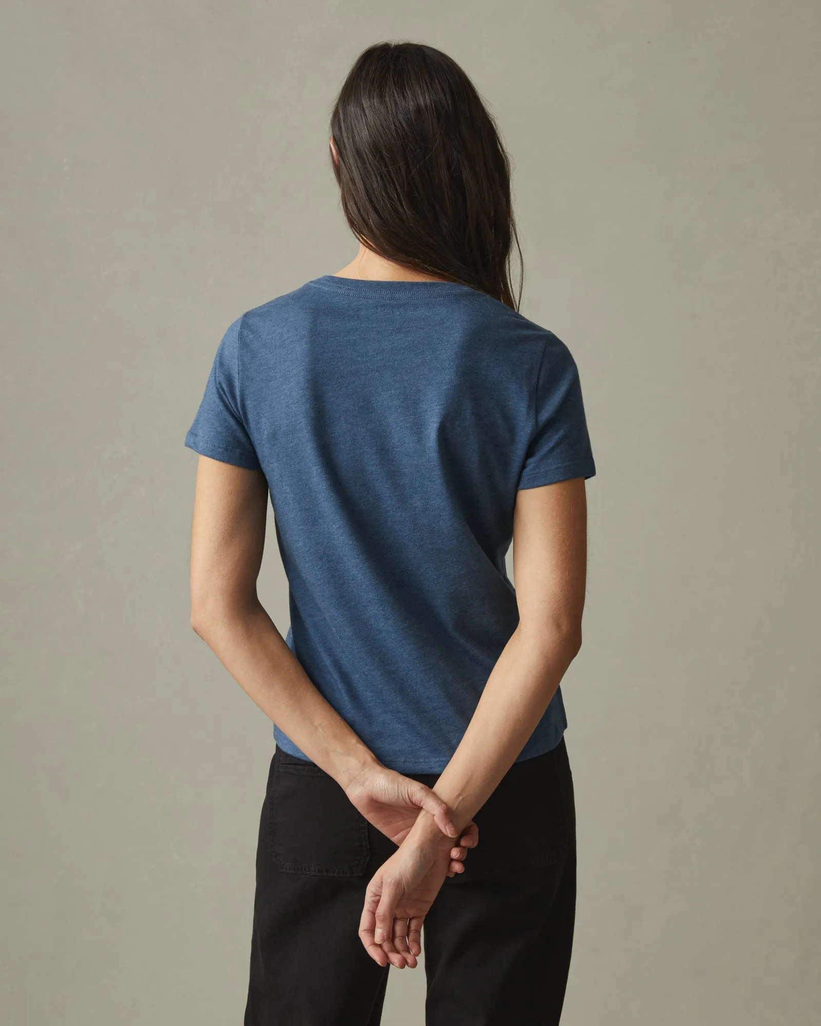 Classic Cotton V-Neck Tee - Blue Storm Heather