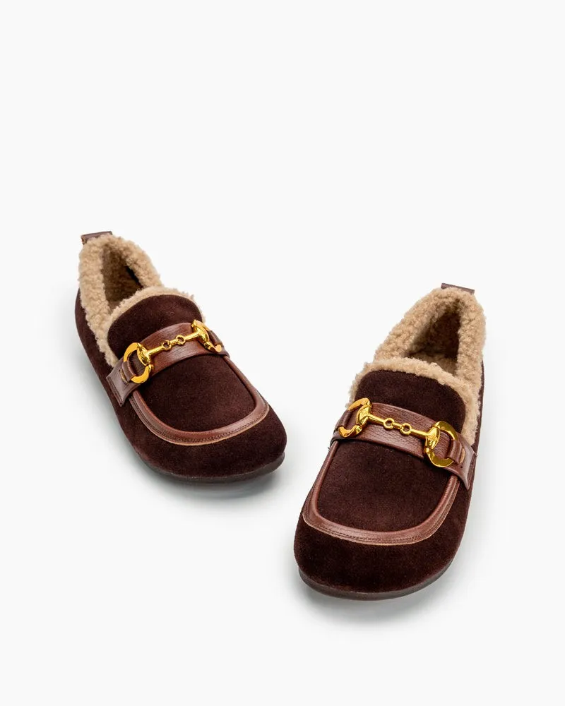 Classic Metal Buckle Suede Moccasin Indoor Outdoor Slipper Loafers