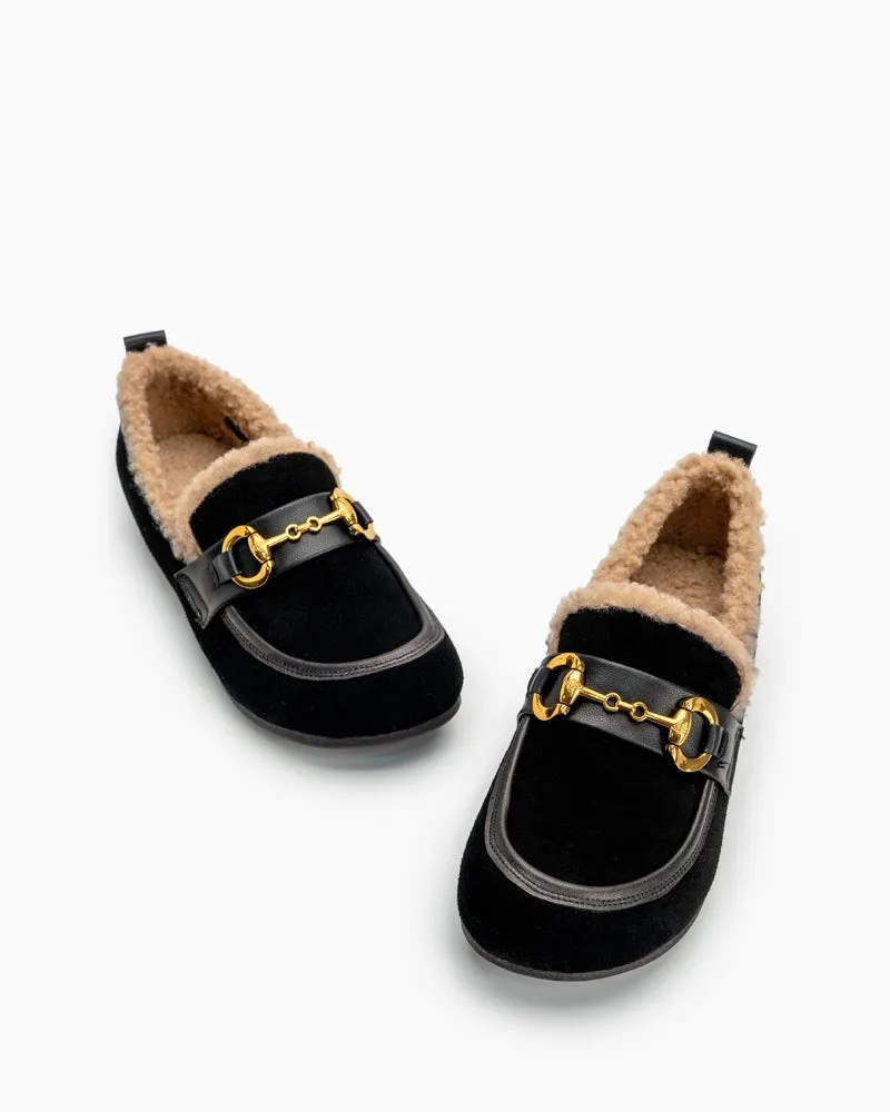 Classic Metal Buckle Suede Moccasin Indoor Outdoor Slipper Loafers