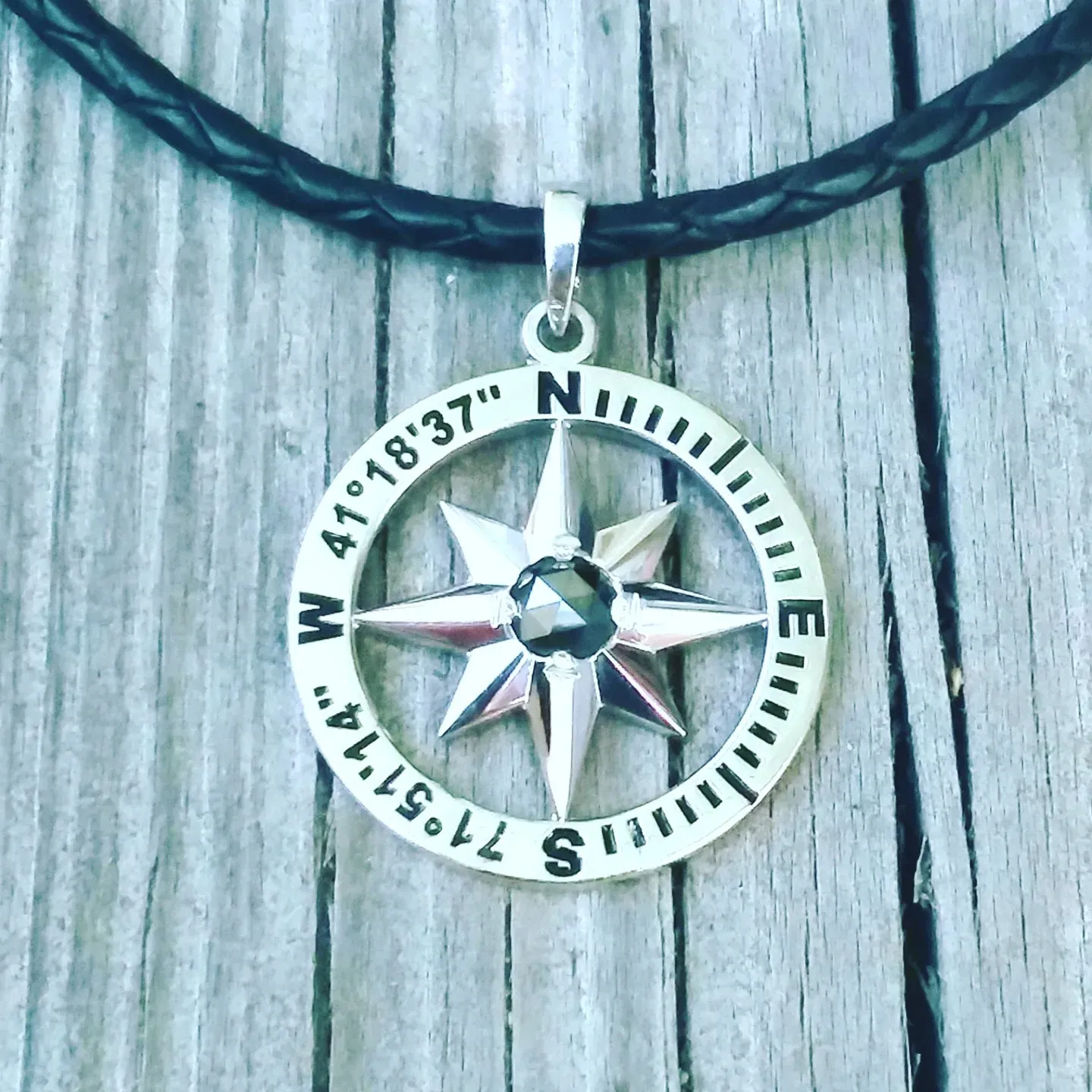 Compass Rose Custom Coordinates Grande Sterling Silver Pendant