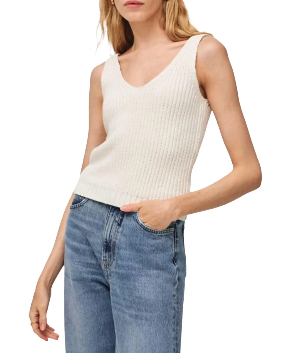 Cotton Linen Ribbed Tank Top (White)