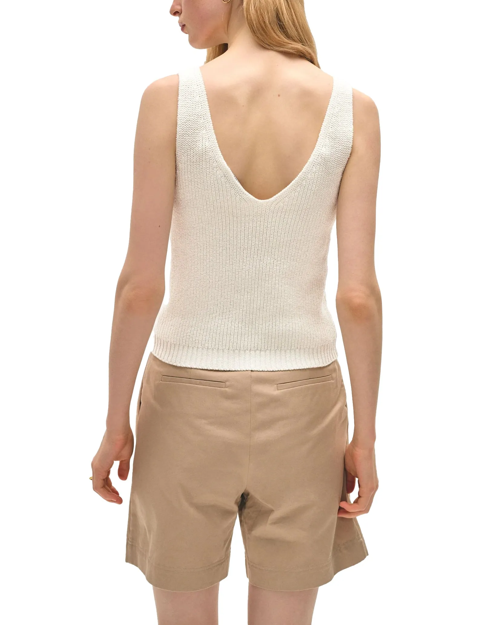 Cotton Linen Ribbed Tank Top (White)