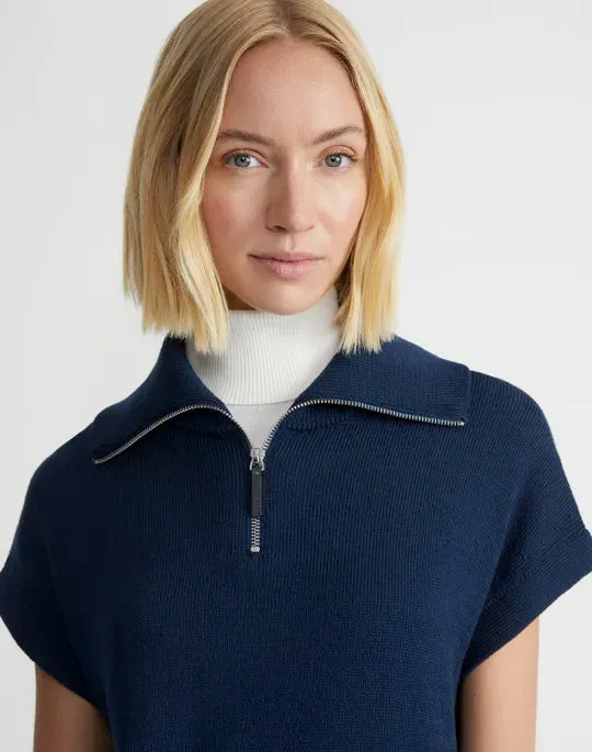 COTTON-SILK TAPE HALF ZIP SWEATER