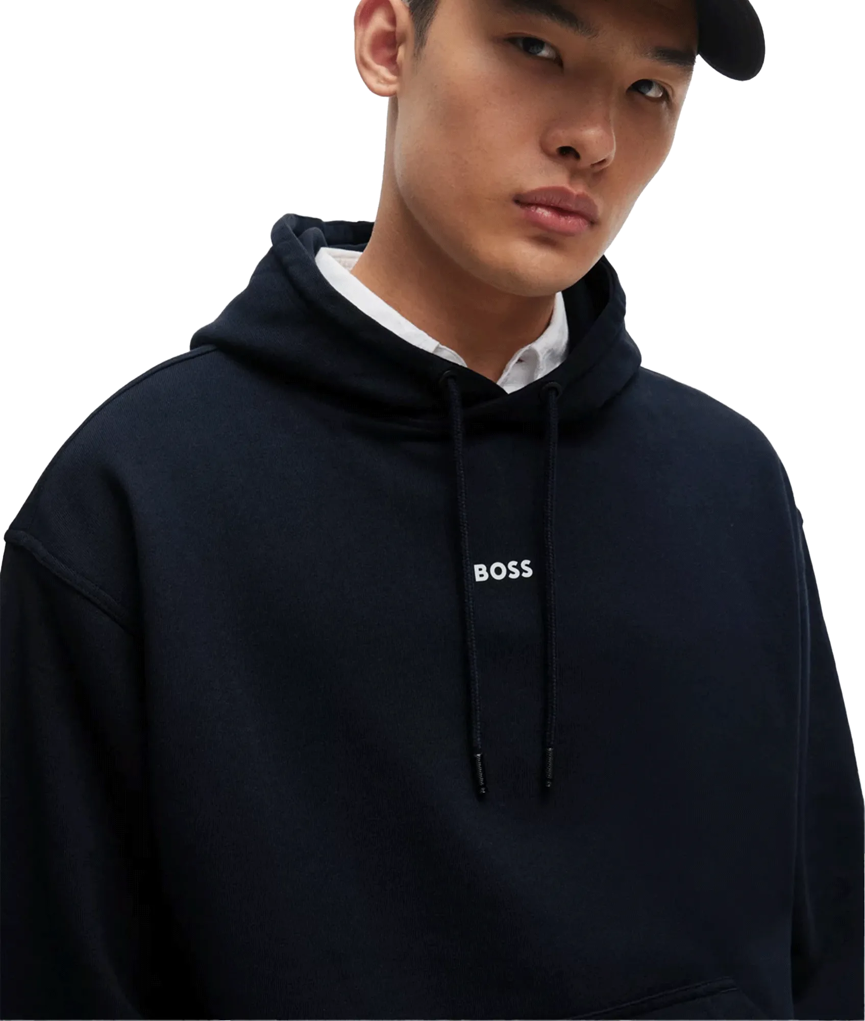 Cotton-terry Hoodie With Contrast Logo - Navy