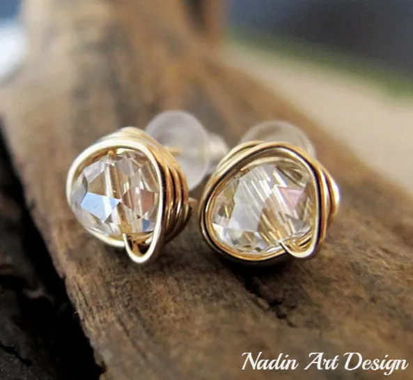 Crystal Quartz Studs - 14k Gold Filled Earrings