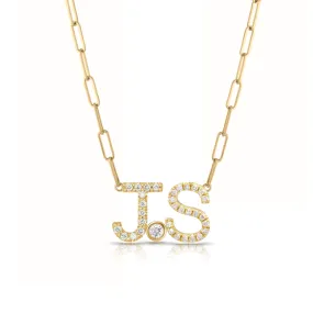 Custom Diamond Initials and Bezels Paper Clip Necklace