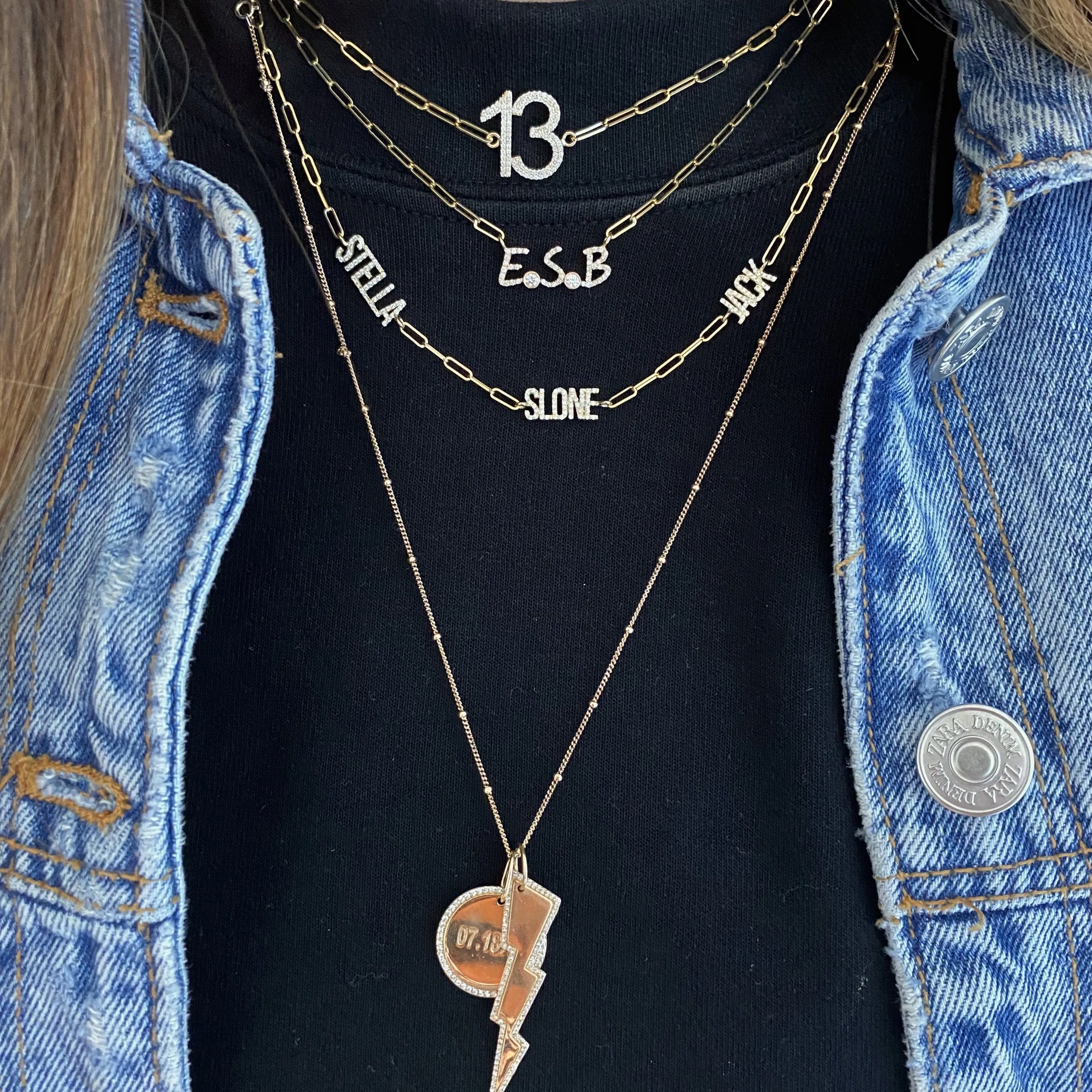 Custom Diamond Initials and Bezels Paper Clip Necklace