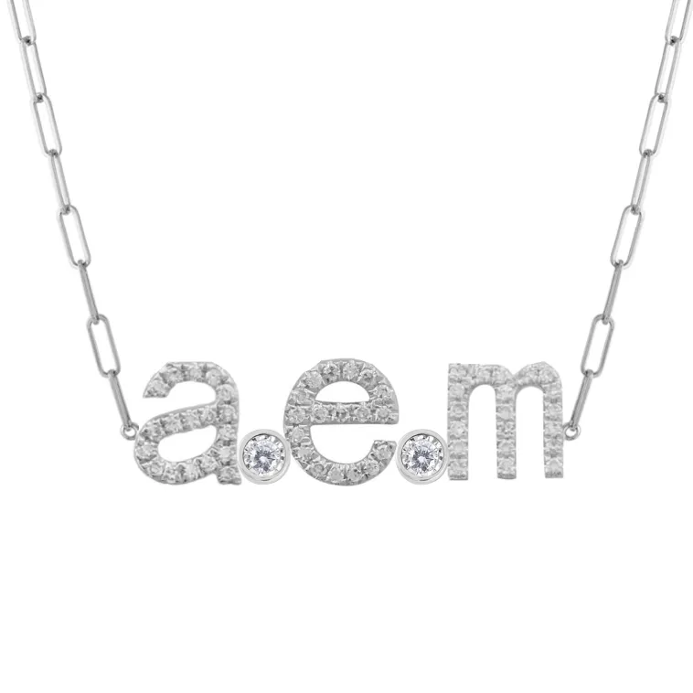 Custom Diamond Initials and Bezels Paper Clip Necklace